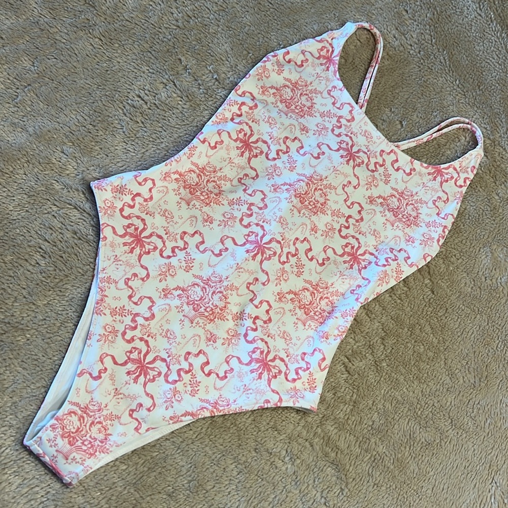 LOVESHACKFANCY Dusk Bow Print One Piece Swimsuit - Picture 1 of 9